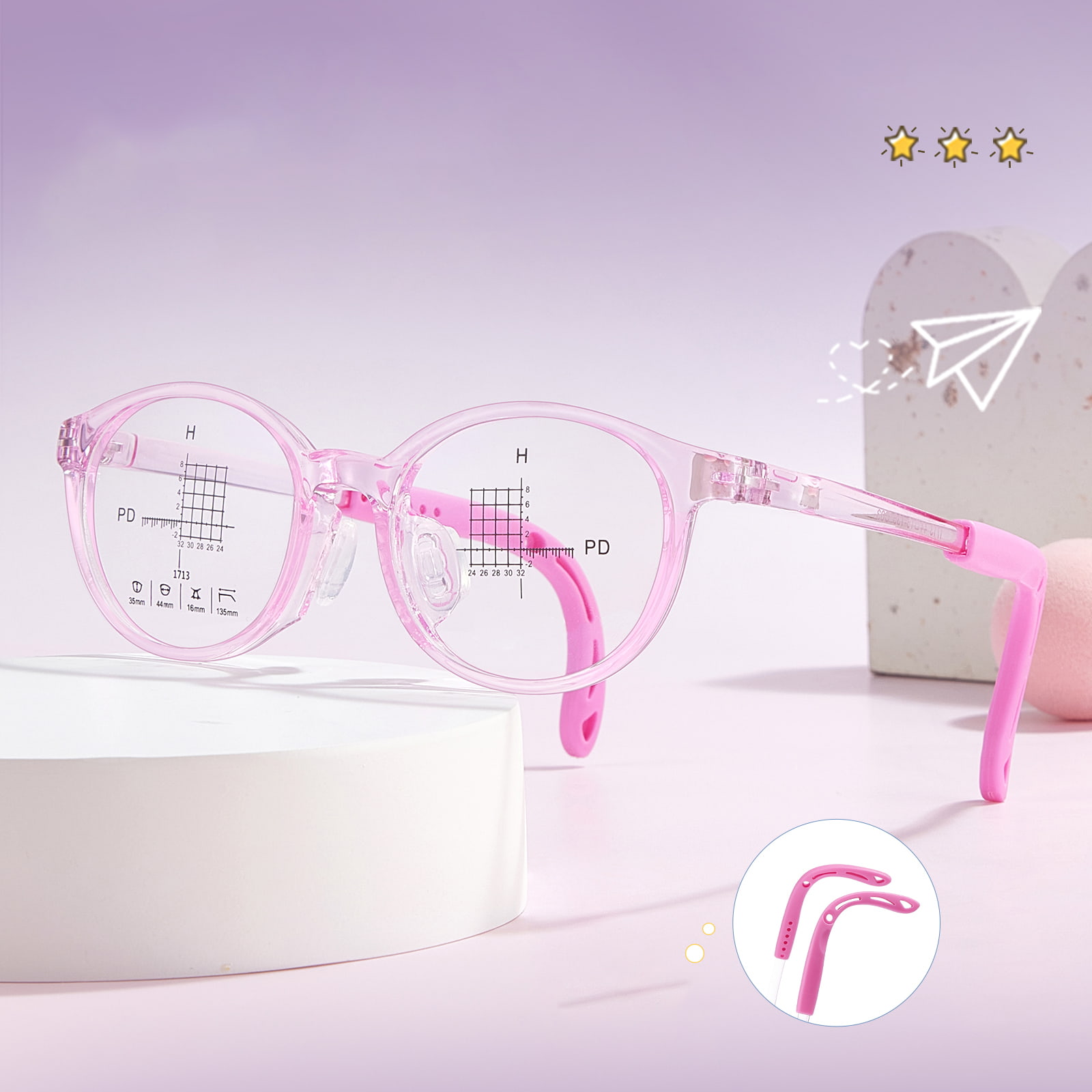1713 óculos de almofadas de nariz de silicone macio e confortável com templos ajustáveis
