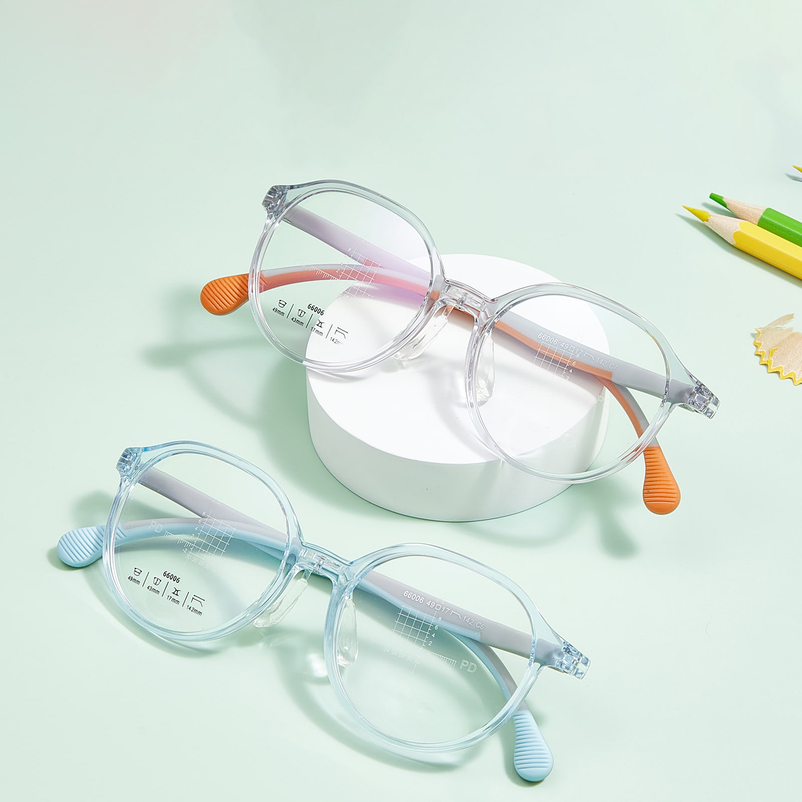 66006 Óculos infantis multicoloridos com almofada nasal de silicone macio em formato de U